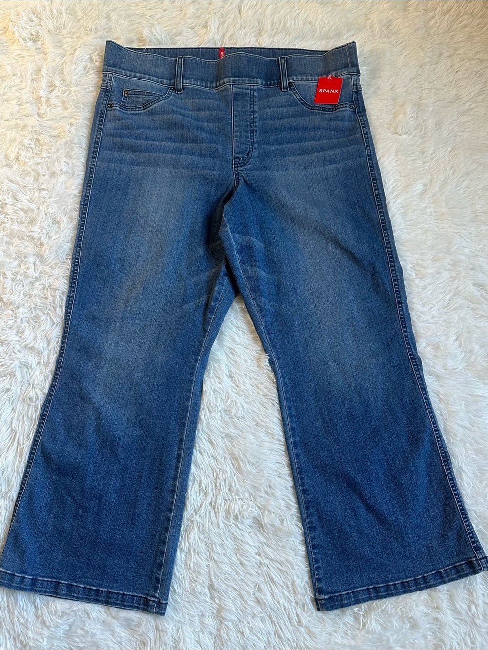 SPANX Blue Wide-Leg Cropped Jeans High Rise  pull on Denim 2X Casual - Picture 2 of 11
